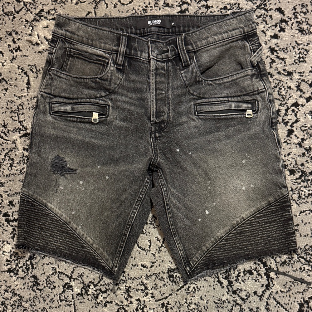 Black denim Distressed skinny Men's moto Shorts